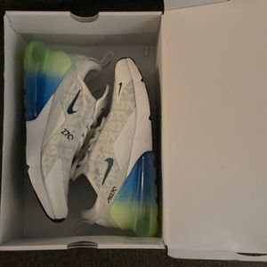 White Nike Air Max 270 with neon green and blue